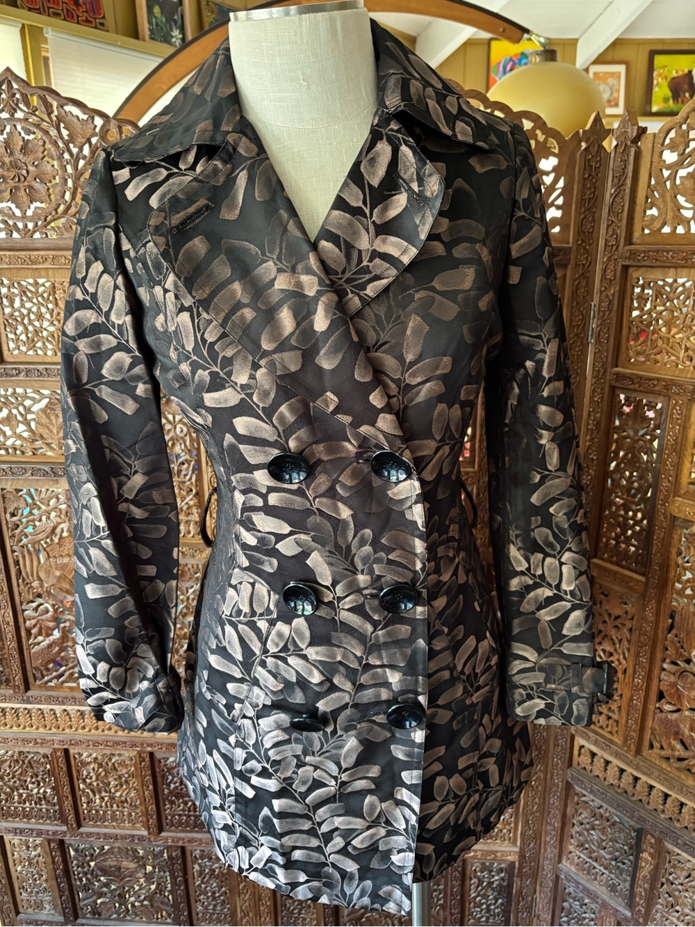 Vintage Carlisle Black Long Jacket with leaf design